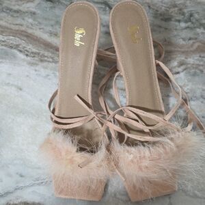 SHEIN Blush Feathered Heels